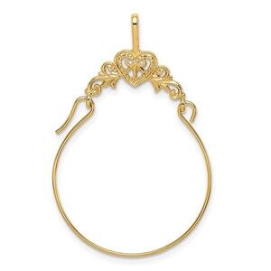 Million Charms 10k Yellow Genuine Gold Polished Filigree Heart Charm Holder